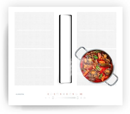 Klarstein Chef-Fusion - Piano a Induzione con Cappa Integrata, 7200W/Boost 8400W, 590 m³/ora, Efficienza Energetica A, Vetro & Acciaio Inox, Timer 99 Min, Funzione Keep-Warm, Blocco per Bambini