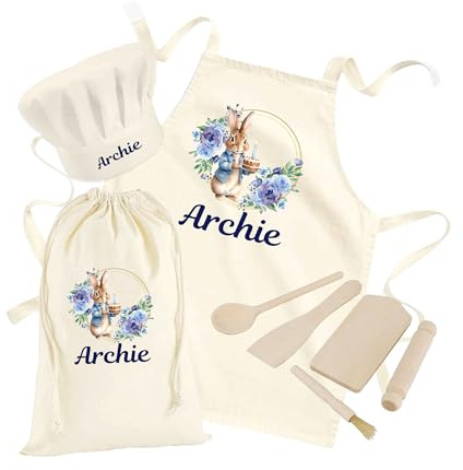 Hoolaroo Personalised Kids Aprons For Cooking Childrens Baking Gifts Personalised Apron Kids Cooking Utensils Set Wooden