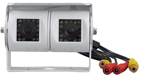 Reverse Camera Dual Lens White Reversing Camera RV Backup Camera Twin Adjustable Angle Lens Rear View CCD Camera For Truck Bus Car Backup Camera