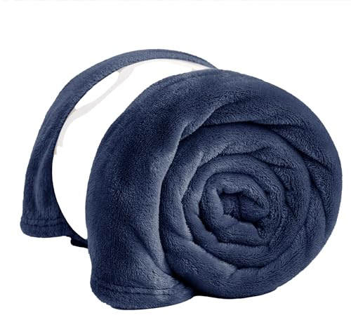 PRIME LINENS Fleece Blanket Reversible Throw for Sofa - Faux Fur Bed Blanket Lightweight Cozy Throw for All Seasons, Perfect for Bed Couch Camping & Travel (Blue/Navy, 150 x 200 Cm)
