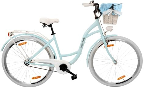 Goetze Style 26 Zoll Damen Citybike, 17 Zoll Tiefeinsteiger Rahmen, 1-Gang Rücktrittbremse, V-Bremse vorne, LED-Beleuchtung, Gepäckträger, Rattankorb, Komfortsattel, mit Ständer & Klingel