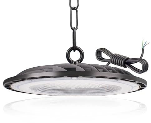 JINABLOSSY 100W UFO LED Lámpara de Alta Bahía, 6500K BlancaFría LED UFO High Bay Lumière,10000LM IP65 Impermeable Campana Industrial lampara techo para Fábricas, Aeropuerto, Patio, Garaje,Taller