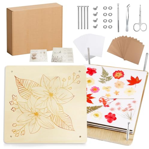 Orizizhic Grande pressa per fiori per adulti e bambini, 10 strati fai da te in legno, kit di pressatura per fiori da 26,7 x 26,7 cm, per adulti, bambini, principianti, fai da te e artigianato regalo