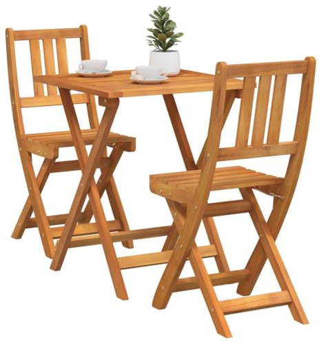 vidaXL Set Bistro Pieghevole 3 Pezzi in Legno Massello di Acacia | Tavolo Quadrato con 2 Sedie per Arredare Il Giardino, Il Patio o Il Balcone | Design Minimalista e Facile da Riporre