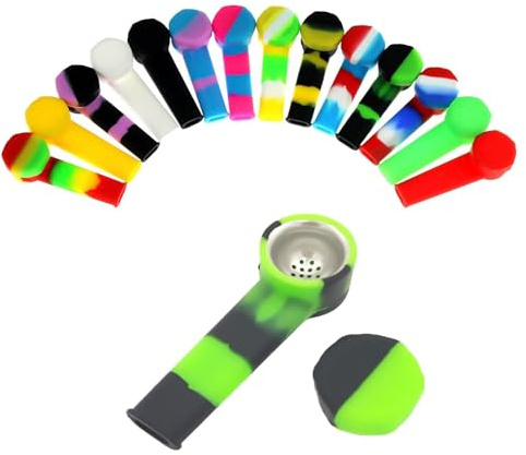 Silicone Smoking Pipe Silicone Weed Pipe with Cleaner Cover and Decorative Bowl Interior Heat Resistant Chunky Beautiful Gift for Father Husband and Collector Enthusiast (Random Color)