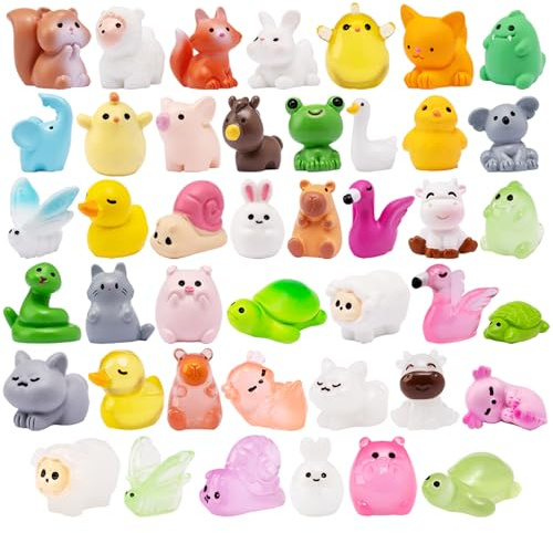 BASSION 43pcs Mini Resin Animal 43 Styles Tiny Resin Animals Miniature Little Small Animal Figures for Fairy Garden Accessories, Dollhouse Decorations, DIY Miniature Scenes, Birthday Party Favors