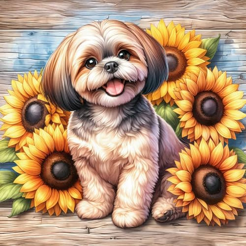 Acudotr Hund Diamond Art Erwachsene Set, DIY Wohndekoration 30x30cm | 5D DIY Diamantmalerei Sets, Runde Vollbohrer, Einfach für Anfänger, Vollständiges Zubehörset, Geeignet als Geschenk