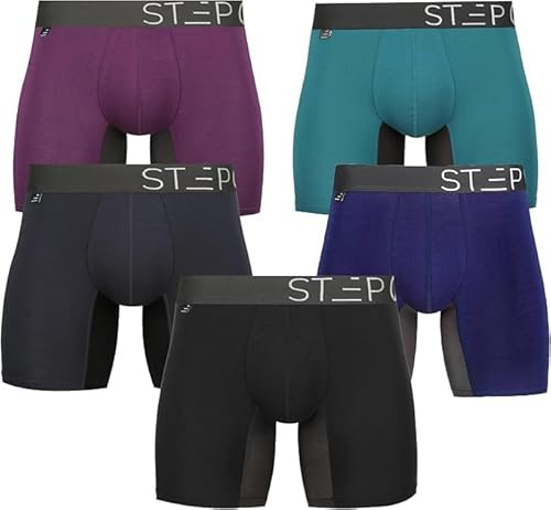 STEP ONE Mens Boxers Shorts Multipack, 5 Pairs, Anti Chafing Underwear for Men, Moisture-Wicking Boxer Shorts with 3D Pouch. Fabric Made from bamboo viscose