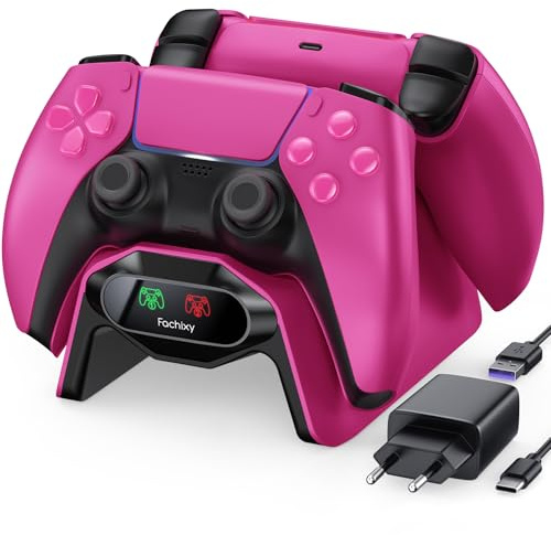 Fachixy Stazione di ricarica per PS5, con chip di ricarica rapida 2 ore, stazione di ricarica Playstation 5, con alimentatore di rete e cavo, con spia di carica LED, blu