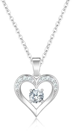 Sewyer Silver Heart Necklace, Dainty Silver Plated Love Heart Necklaces for Women Trendy Cubic Zirconia Pendant Necklace Fashion Cute Women's Necklaces Unique Non Tarnish Jewelry Gifts for Women