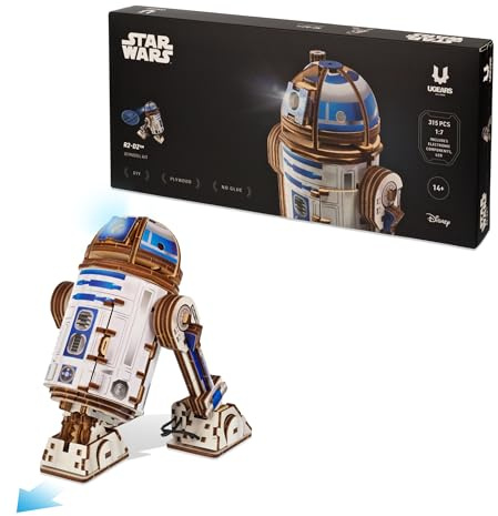 UGEARS Star Wars™ R2-D2™ 3D-träpussel för vuxna - 3D-julpussel, gör-det-själv-trämodellbyggsats för vuxna, modellbyggande träpussel, träpysselsats, Star Wars-modellbyggsats presentpaket