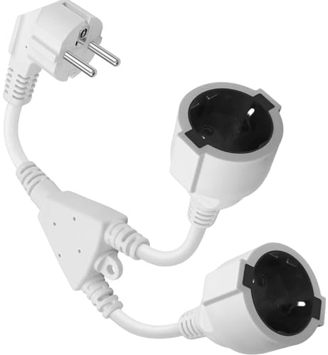 Verlängerungskabel, doppelstecker Kabel Verlängerung mit steckdosenverteiler 2 Fach, Weiß 2-in-1 Schuko 250V/16A, 3 x 1.5mm² Kabel Verlängerung, Mehrfachstecker für Steckdose für Zuhause, Lagerhau
