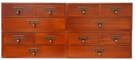 4-Pack Vintage Desktop Apothecary Cabinet, Wooden Desktop Organizer with 3 Drawers Per, Medicine Cabinet for Tabletop, Stackable Desktop Chest Drawer for Herb Storage, Tea Collection, Stationery