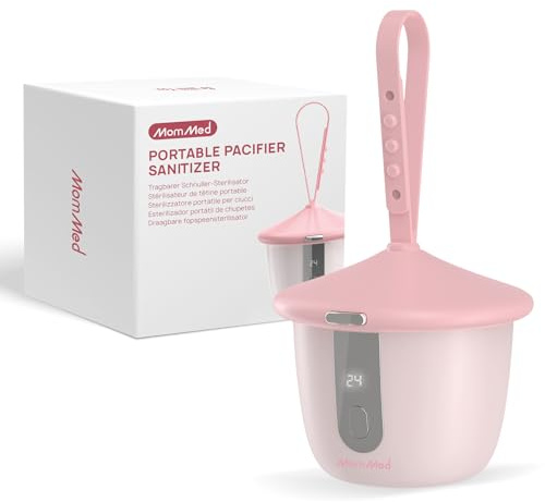 MOMMED Esterilizador Chupete Portátil UV-C, Caja Esterilizadora para Chupete con 6 LED, Limpieza Rápida en 1 Minuto, Porta Chupete Recargable USB-C con Pantalla Inteligente para Casa y Viaje, Rosa