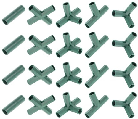 GAROZATION 20 Pezzi Connettori per Pali da Giardino in ABS, Giunti di Collegamento a Tre Vie e Tee Dritti, Supporto per Piante Robusto e Versatile per Coperture e Telai da Giardinaggio