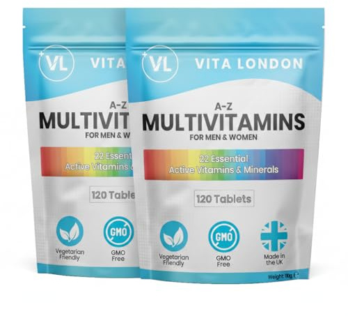 Vita London A-Z Multivitamins for Men & Women – 22 Essential Active Vitamins & Minerals with Iron – High Strength Daily Supplement – 240 Tablets – UK Made, Vegetarian