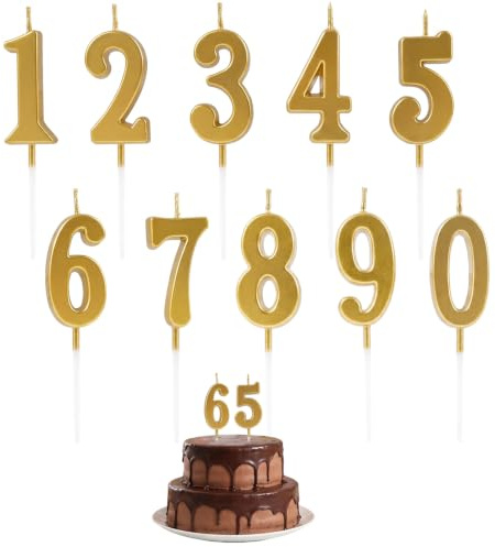 10 stycken siffror 0–9 guld födelsedagsljus, kaknummerljus, födelsedagstårta siffror ljus nummer 0–9, födelsedagsljus för födelsedag, bröllop, fest, tårtdekorationer (guld)