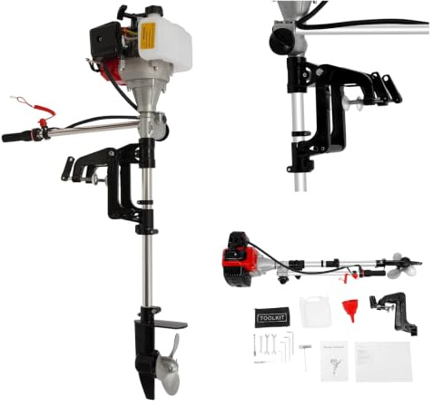 2-Takt Außenborder Motor, 52ccm 2,5 PS Benzin-Bootsmotor, Angelboot Benzinmotor, inkl. Werkzeugset mit CDI & Kühlung, für Motorboot, Angeln, kleines Fischerboot