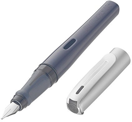 Pelikan 802772 Füllhalter Pelikano Up, Anthrazit, Feder M für Rechtshänder, inkl. Tintenpatrone