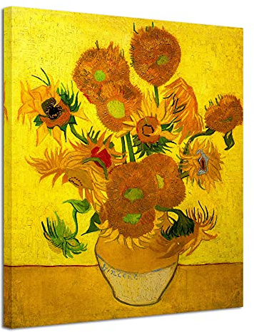 Wieco Art Stampa su tela con stampa giclée moderna e astratta, grande vaso con quindici girasoli di Van Gogh, riproduzione di dipinti a olio su tela da parete