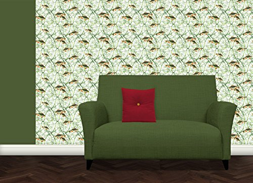 Elegante Fisch an Dill Tapete statt Aquarium mit schwimmenden Rotfedern zwischen Dill Ranken - Vlies Tapete Ornamente Tiere - Klassische GMM Wandtapete für edle Wohnakzente (Höhe 2,6m Breite 46,5cm)