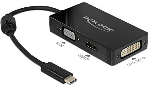 Delock Adapter USB Type-C Stecker> VGA HDMI DVI Buchse schwarz Digital/Daten Digital/Display/Video Schwarz