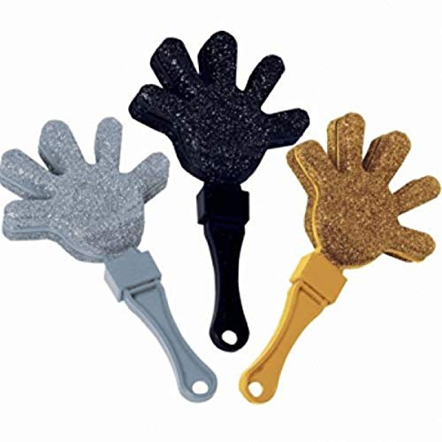 Premium Black, Silver & Gold Glitter Hand Clappers - 7 (Pack of 12) Plastic Noise Makers - Perfect for Parties, Events & Celebrations