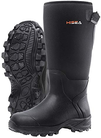 HISEA Apollo Rubber Rain Boots, Tall Warm Neoprene Waterproof Insulated Basic Hunting Boots, Mens Adjustable Winter Boots Durable Slip Resistant Outdoor Hunting Fishing Working Boots for Men