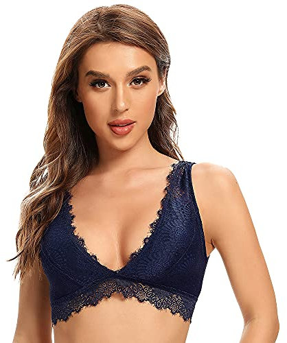 SHEKINI Damen BH Ohne Bügel Bralette Damen Spitze Bustier mit Gepolstert Tiefem Ausschnitt Sexy Spitzen Triangel-BH Sexy Unterwäsche