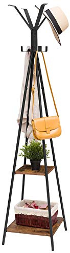 HOOBRO Garderobenständer, Freistehende Garderobe, Kleiderständer, mit 8 Kleiderhaken und 2 Etagen, 42 x 42 x 179 cm, Stabil, Metallgestell, für Jacken, Taschen, Hüte, Flur, Vintage EBF84YM01