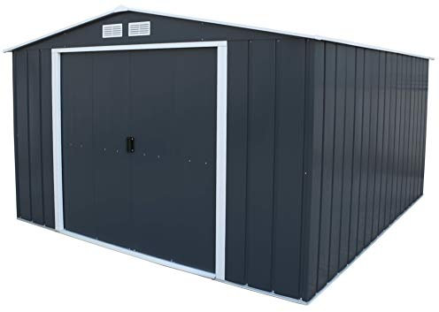 Duramax ECO 10 x 12 (11.68 m2) Metal Garden Storage Shed, Hot-Dipped Galvanized Metal Garden Shed, Tool Storage Shed, Strong Reinforced Roof Structure, Maintenance-Free Metal Shed, Anthracite