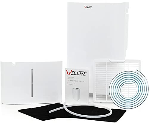 Welltec DHN40 Luftentfeuchter | max. 40 l/24h | für Räume von 80 m² | Luftreiniger mit HEPA H13-Filter | Kondensatablasspumpe | WLAN | großer Tank (6 Liter) | Swing-Modus | Luftstrom max. 400 m³ / h