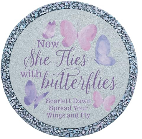 Let's Make Memories Personalized Memorial Garden Stone - Sympathy - Loss of Loved One - Grave Marker - Condolences - Indoor/Outdoor - Durable Resin - She Flies with Butterflies
