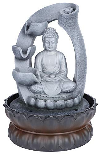 Decoraciones de Fuente con Luces Y Estatuas Buda Suerte Agua Que Fluye, Fuentes Mesa Interior/Exterior Estatuas de Buda, Utilizadas en Patios, Oficinas, Salas de Estar(European Standard 220V)