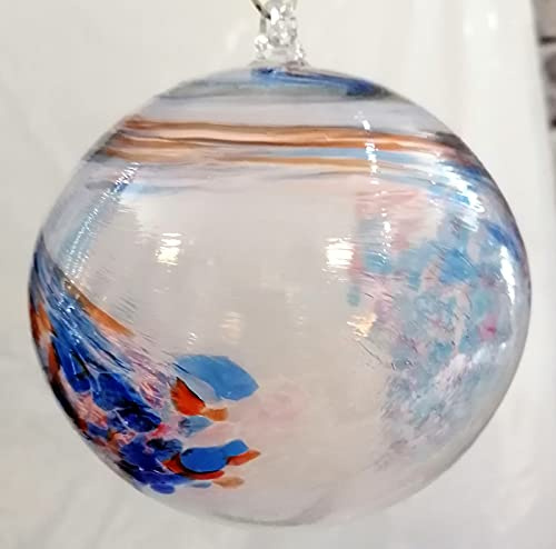 Kugel zum hängen Dekokugel Fensterkugel Bunte Glaskugel Ornament Weiss blau rot gedreht Fensterdekoration mundgeblasenes Kristallglas Durchmesser ca. 13 cm Oberstdorfer Glashütte