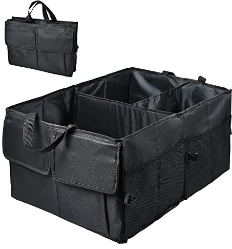 Akamino Car Boot Organiser Trunk Organiser, Foldable Car Boot Tidy Durable Auto Storage Bags with Multi Compartment and Large Volume for Rear SUV, Van, Auto Luggage （Black）