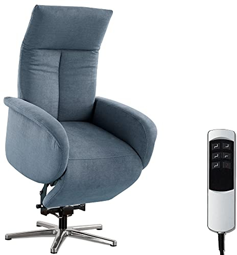 CAVADORE TV-Sessel Juba / Pflegeleichter Fernsehsessel mit Aufstehhilfe + elektrisch verstellbarer Relaxfunktion / 2 E-Motoren / 75 x 112 x 82 / Soft Clean Bezug, Hellblau