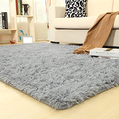 GOUER Hochflor Teppich 180x260cm Moderne Flauschige Maschinenwaschbare Plüsch Flausch Teppiche für Wohnzimmer, Esszimmer, Kinderzimmer, Schlafzimmer, Wohnkultur, Hellgrau