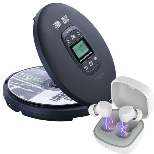 auvisio MP3 Player mit DAB+: Tragbarer CD-Player, DAB+ Radio, Bluetooth und In-Ear-Stereo-Headset (Akku-CD, tragbare Spieler, Stereoanlage)