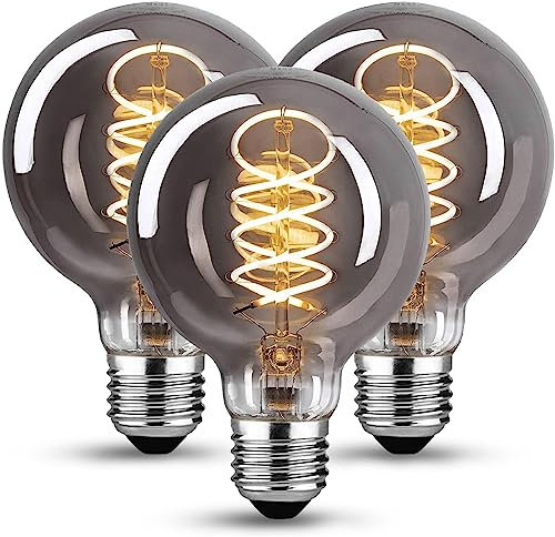 Edison Vintage Glühbirne E27, E27 LED Vintage Dimmbar 4W Glühbirne E27 Led Warmweiss Edison Glühbirne E27 Vintage Ideal für Nostalgie und Retro Beleuchtung im Haus Café Bar, Rauchgrau Glas - 3 Stück