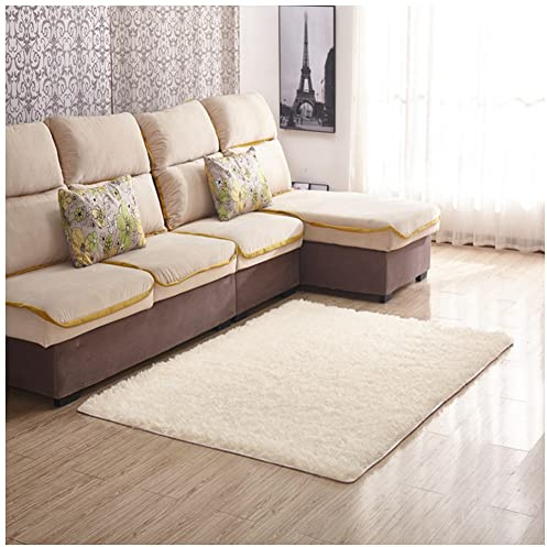 GUOCU Hochflor Teppich Wohnzimmer rutschfest Langflor Fellteppich Shaggy Flauschig Weich Modern Kunstfell Einfarbig Bettvorleger Sofa Matte,Beige,50x200CM