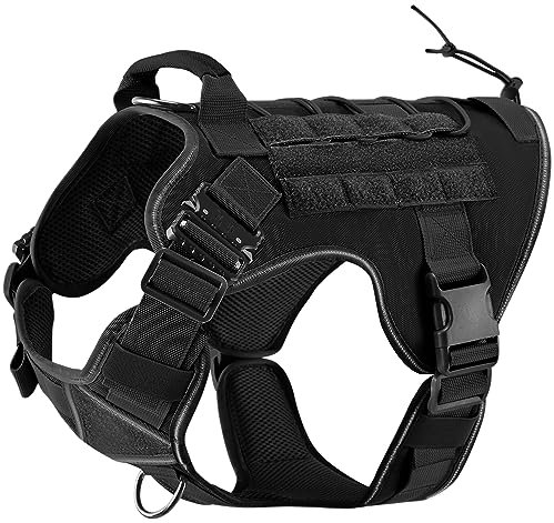 ELFTREE Taktisches Hundegeschirr, Metallschnalle, militärisches reflektierendes Hundegeschirr mit verstecktem Airtag-Halter und Griff, verstellbar, kein Ziehen, Service-Hundeweste mit MOLLE- und