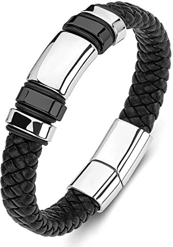 Dsnyu Männer Armband, Schwarz Armbänder für Paare mit Magnet Verschluss, 16.5CM Geflochten Partnerarmband Geflochten für Hochzeit
