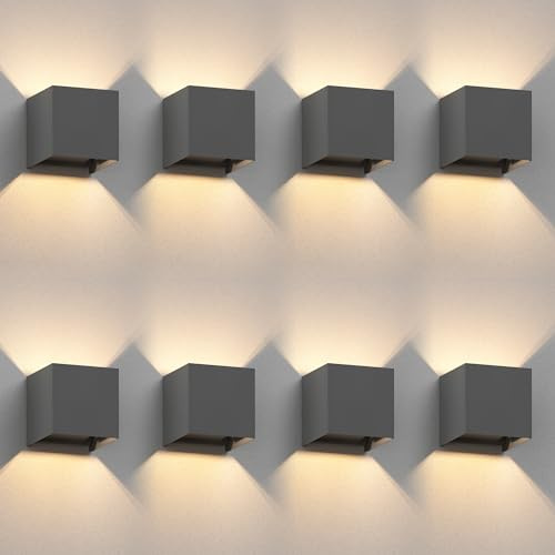 ledscom.de 8x Wandleuchte CUBEL für außen, anthrazit, IP65, Up & Downlight, quadratisch + LED Lampe 501lm, warmweiß