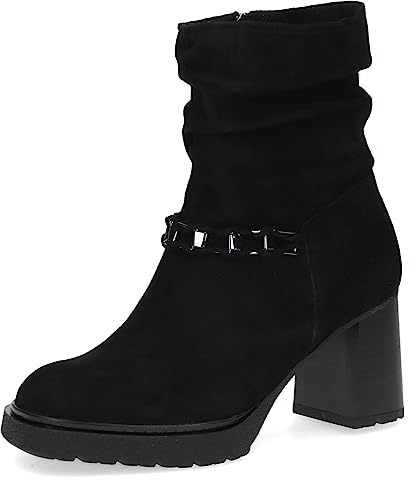 CAPRICE Stivaletti da donna con tacco in camoscio tacco a blocco Larghezza G, Nero (Black Suede), 38 EU