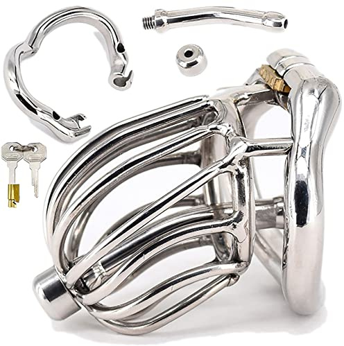 ScreaAss Klein 3D Peniskäfig Atmungsaktiv Edelstahl Keuschheitskäfig Herren Mit Hohler Harnröhren Dilator Und Verstellbar 3.0 Cockringe SM Keuschheitsgürtel Sex Toys Für Männer,Silber,51mm