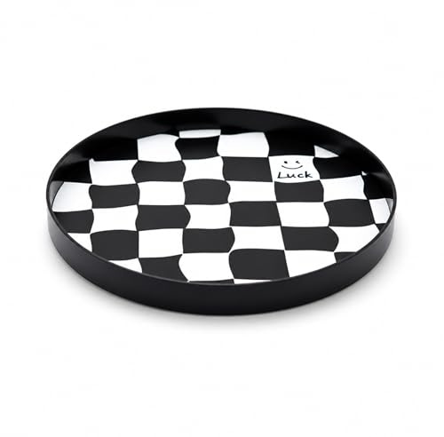 Round Decorative Tray for Table Storage, Checkerboard Design