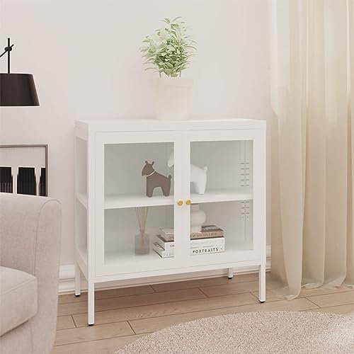 BaraSh Sideboard Weiß 70x35x70 cm Stahl und Glas TüRen Sideboard Flur Schmal Eckkommode