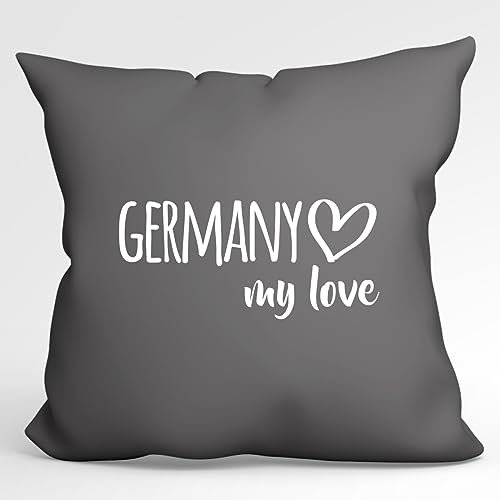 Huuraa Sofakissen Germany My Love Geschenk 40x40cm mit Füllung Steel Grey Baumwolle Germany Mitbringsel