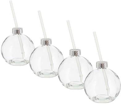 Spetebo Christbaumkugel Trinkglas 400 ml - 4er Set - Weihnachtskugel Cocktailglas mit Strohhalm - Design Punschglas mit Trinkhalm Getränke Glas